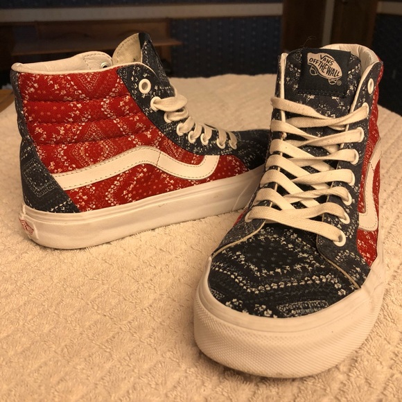 Vans Shoes - Red&blue bandanna Vans high top